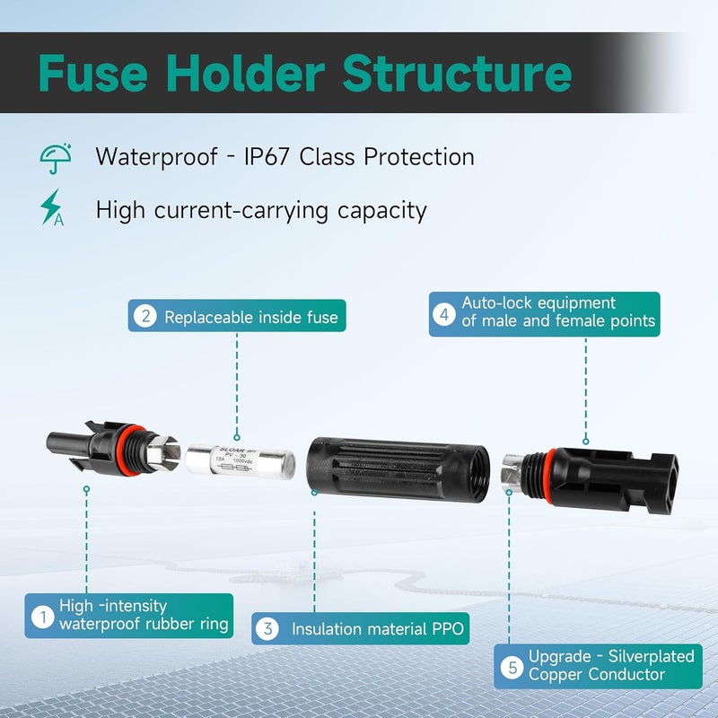 IGOYE Store 30A Solar Fuse IP67 Waterproof Solar Fuse Connector 2 PCS Solar Fuse Holder Inline with Male and Female Connector for Solar Pannel (Pack of 2) - Image 4